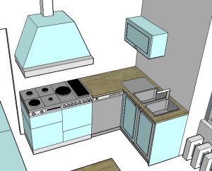 Cuisine avec plan de travail en bois massif avec des portes laqué