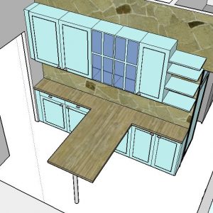 Cuisine avec plan de travail en bois massif avec des portes laqué