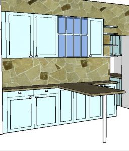 Cuisine avec plan de travail en bois massif avec des portes laqué